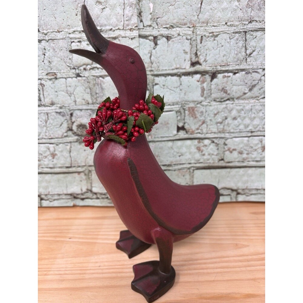 Vtg 2006 Smith & Hawken Duck Goose RED Wooden Rustic Crackle RARE HTF 10” Target